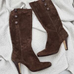 Cole Haan Nike Air Aliya Suede Knee High Platform Heel Boots brown size 10B